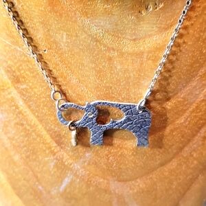 UncommonGoods Sterling Silver Elephant Pendant with Brass Peanut Detail